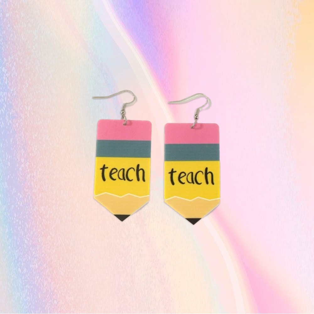 FASHION DANGLE TEACH EARRINGS TEACHER GIFT CUTE TRENDY FUN PENCIL YELLOW